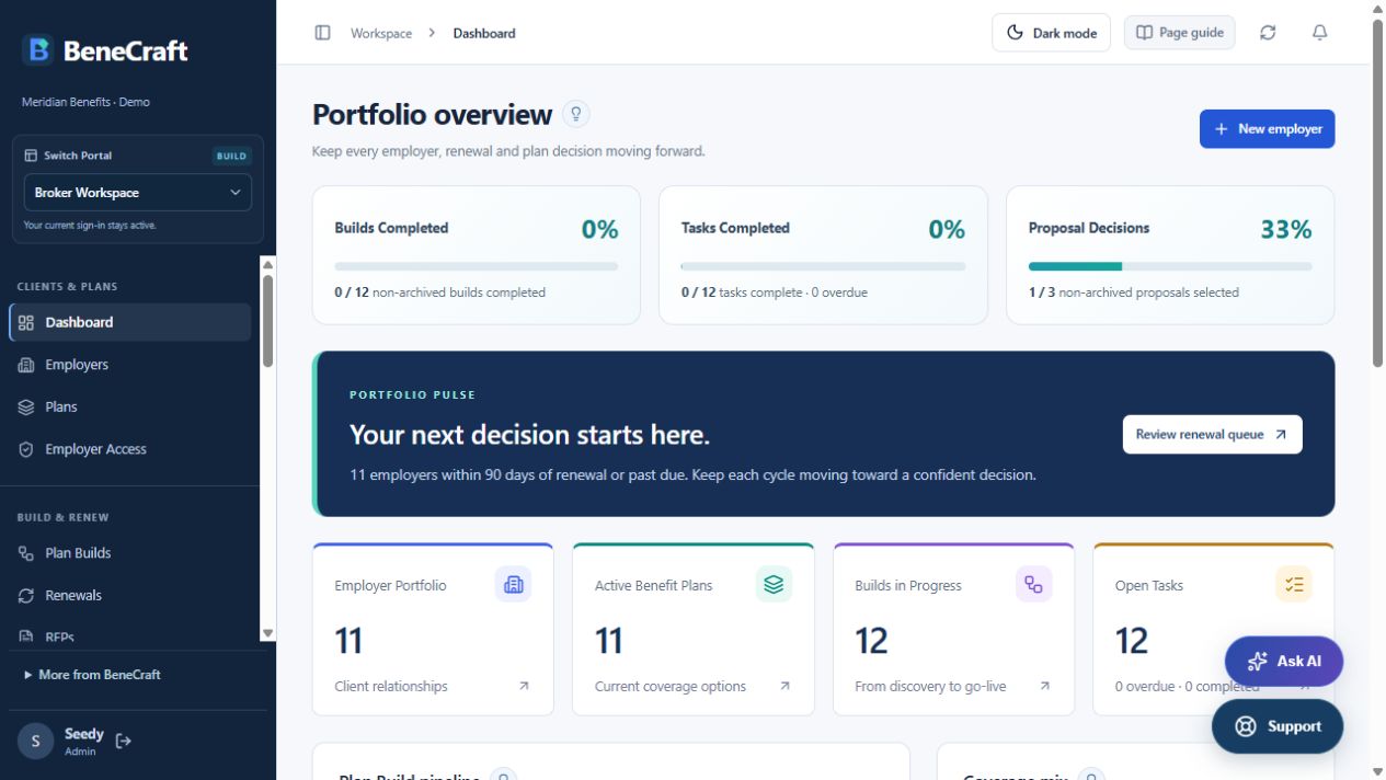 Broker Dashboard product screenshot using demo data